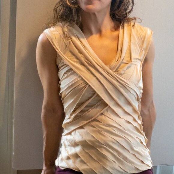 Ralph Lauren Tops - Ralph Lauren Black Label Asymmetrical Pleated Layer V Neck Blouse